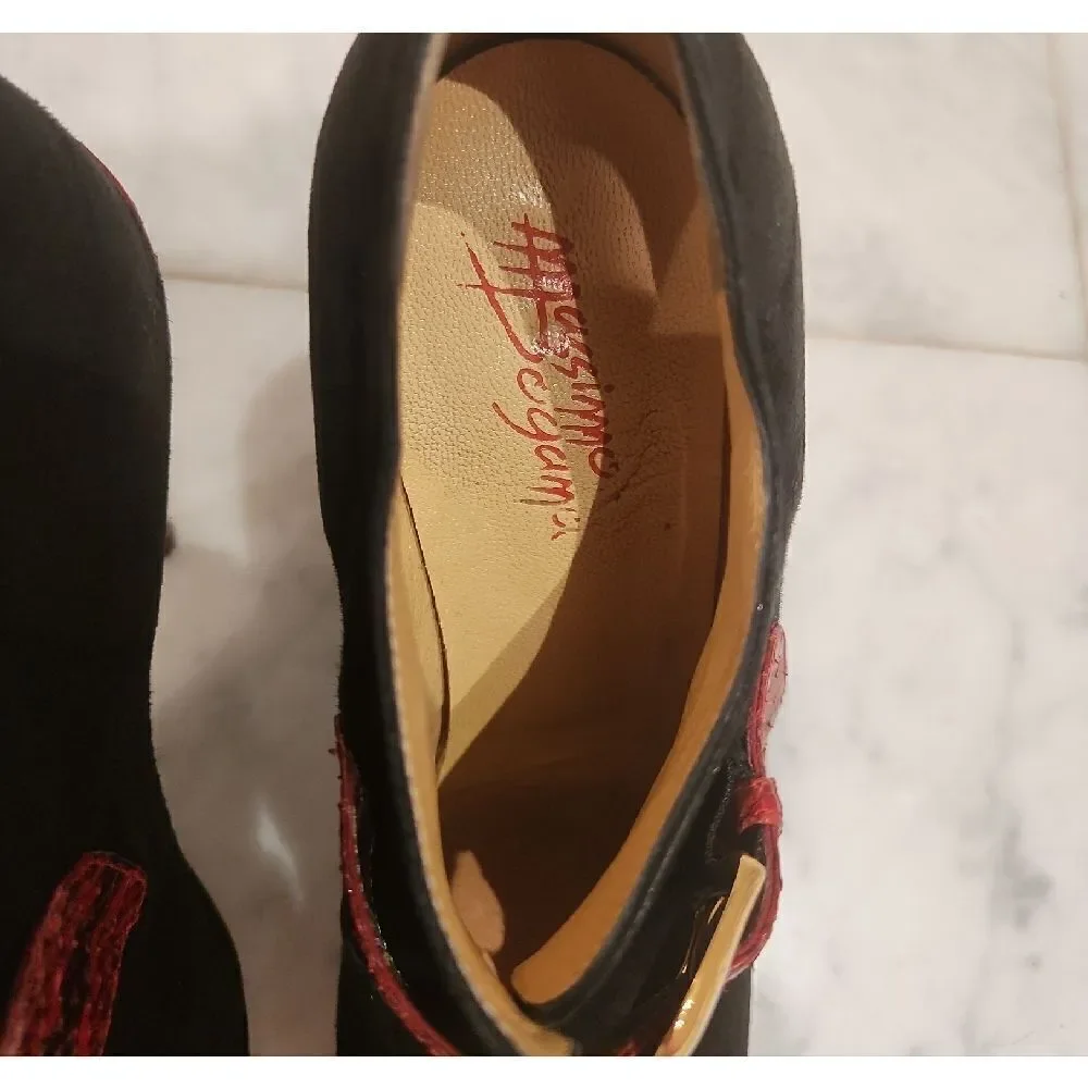 MassimoChic Black Sued and Red Snake Skin Heels Size 8